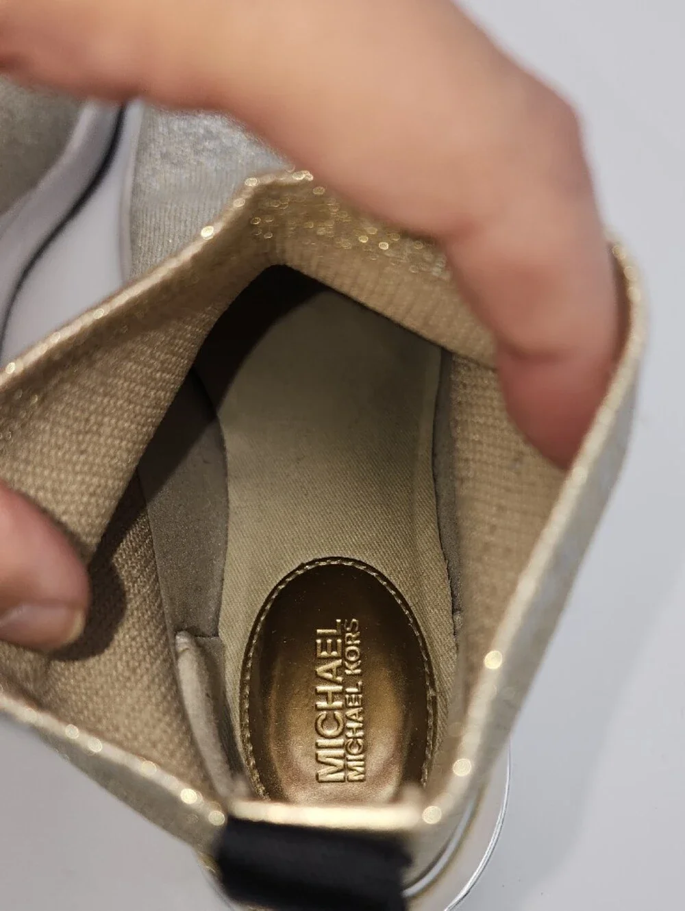 Michael Kors Size 6 Women's Metallic Knit Slip-On Sneakers‎ - Gold And Silver